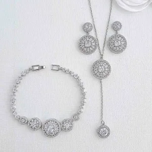 Earrings Bracelet and Long Drop Necklace Set for Weddings- Adonia