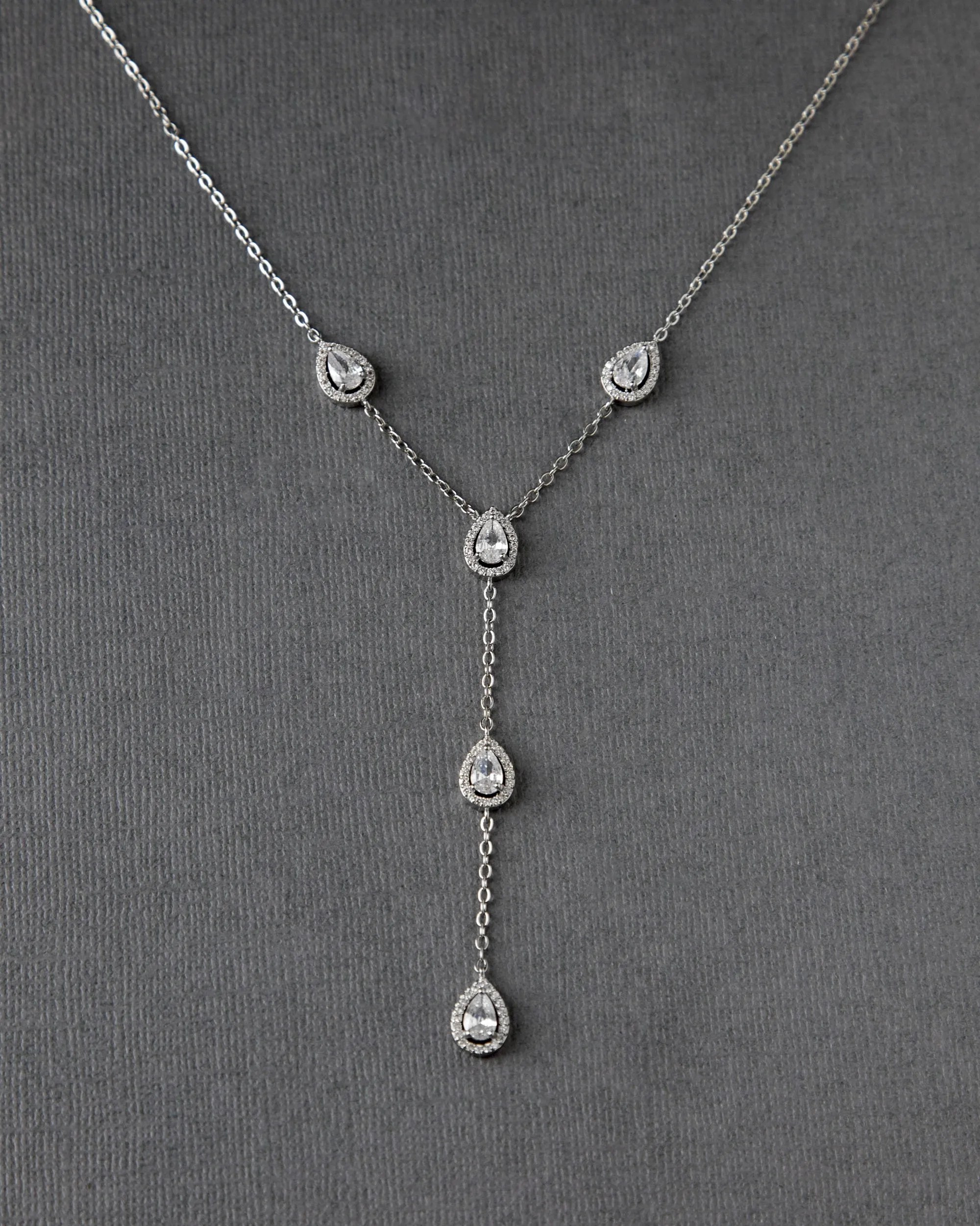 Elegant Y Drop Necklace with Pave Teardrop CZ