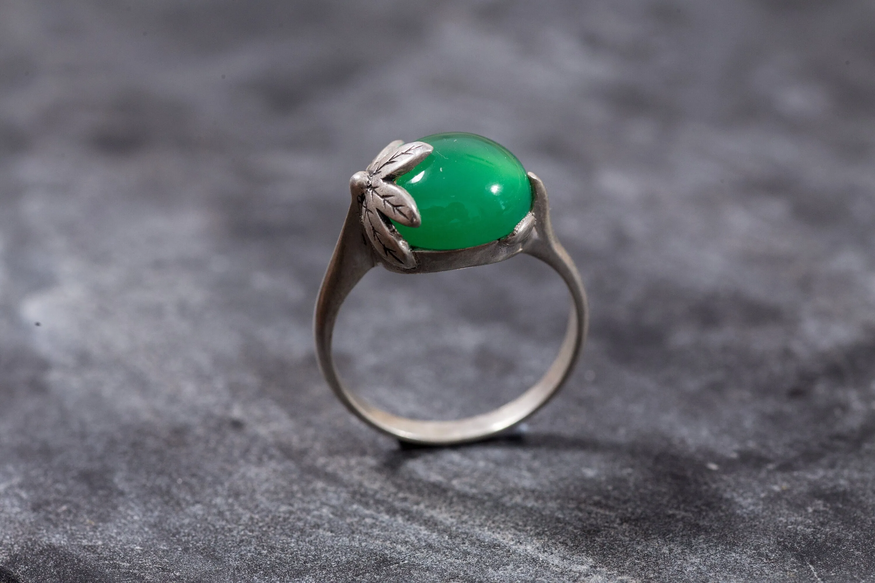 Emerald Leaf Ring - Green Statement Ring - Boho Emerald Ring