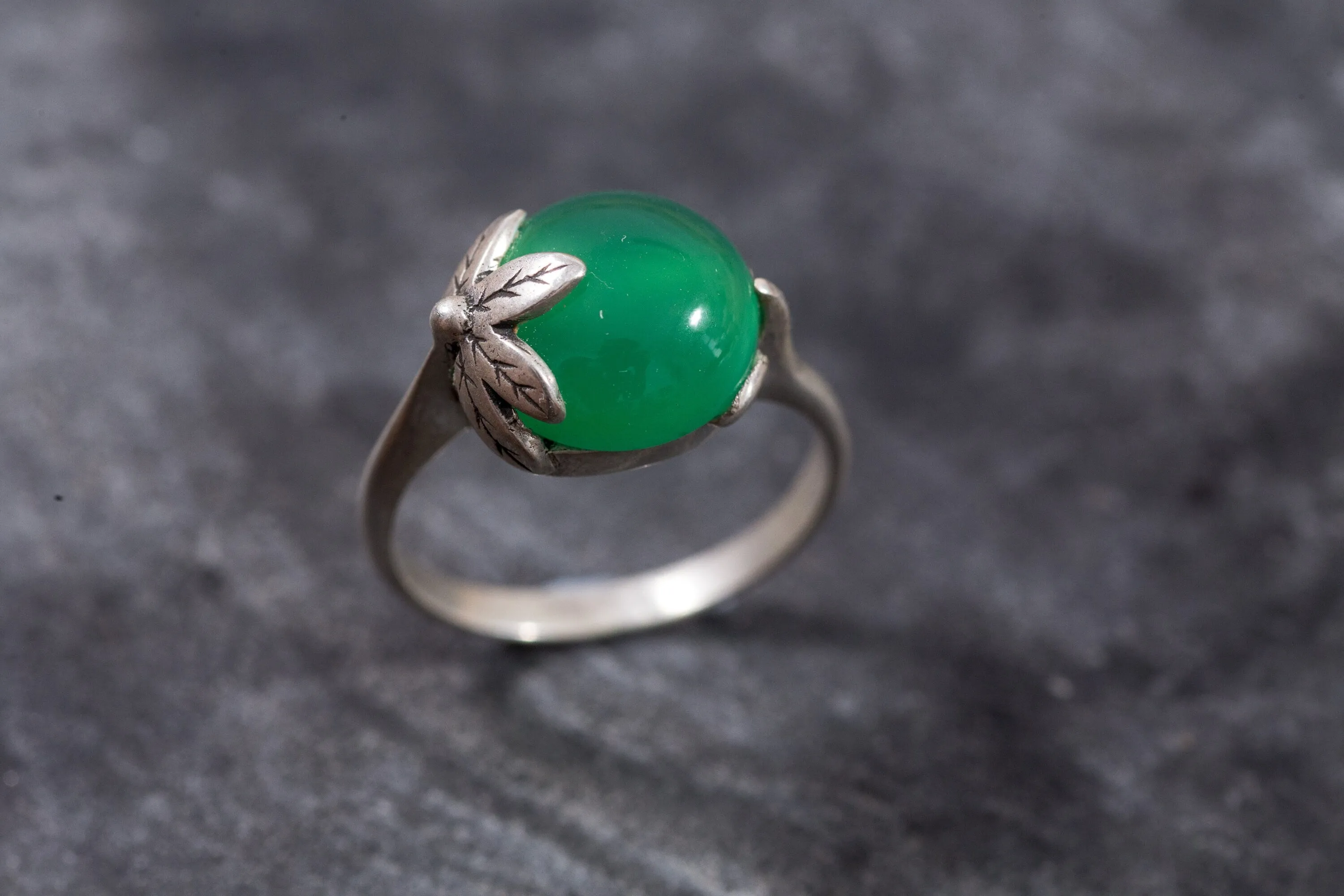 Emerald Leaf Ring - Green Statement Ring - Boho Emerald Ring