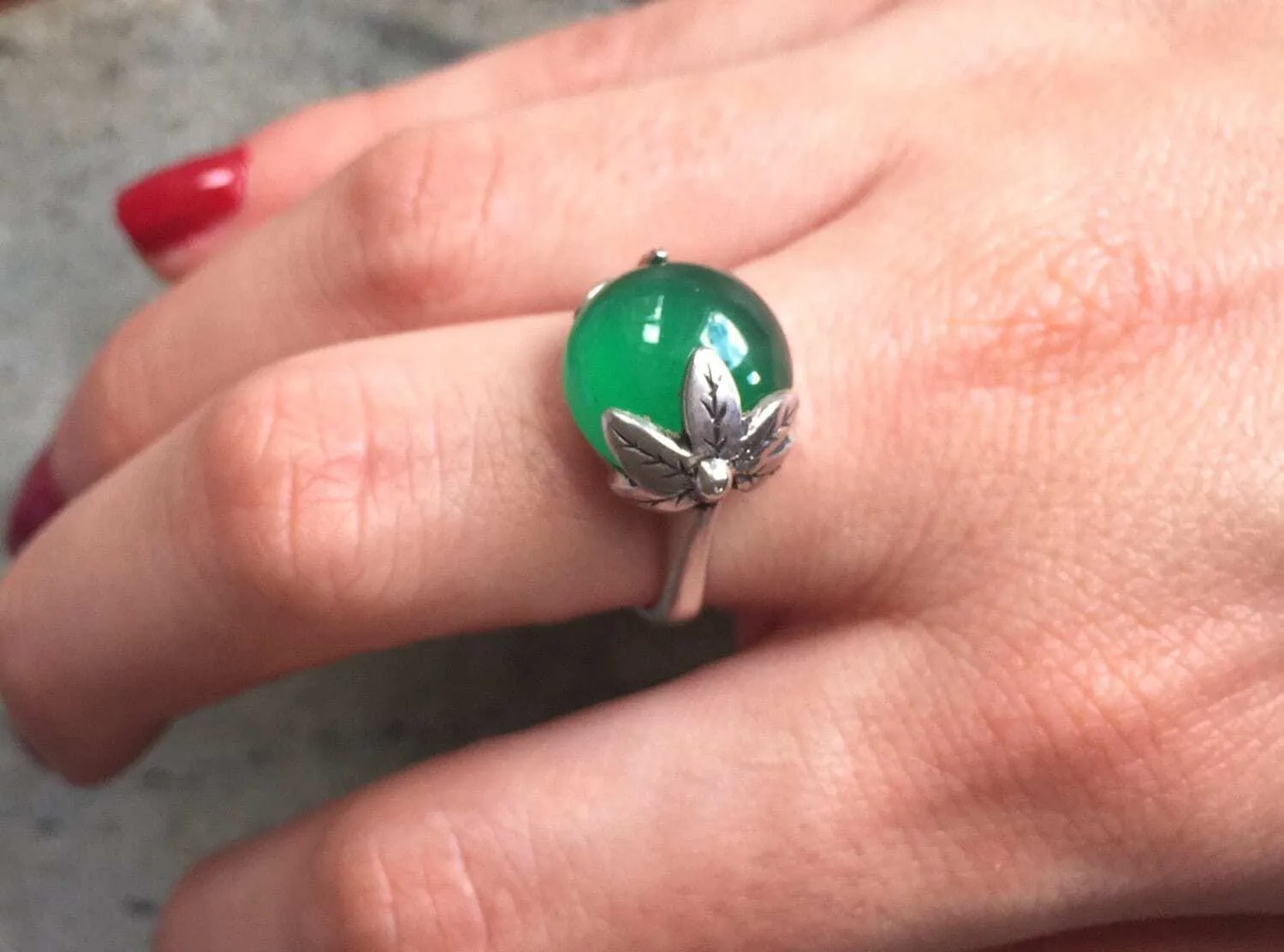 Emerald Leaf Ring - Green Statement Ring - Boho Emerald Ring