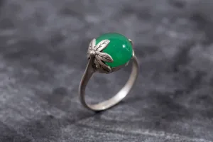 Emerald Leaf Ring - Green Statement Ring - Boho Emerald Ring