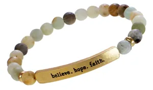 FAITH HOPE LOVE Inspirational Natural Stone Bracelet Amazonite