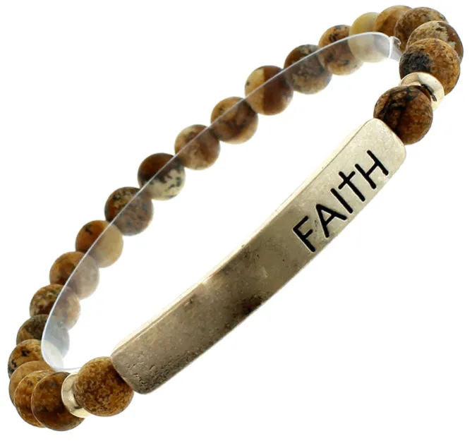 FAITH Natural Stone Inspirational Bracelet Picture Jasper