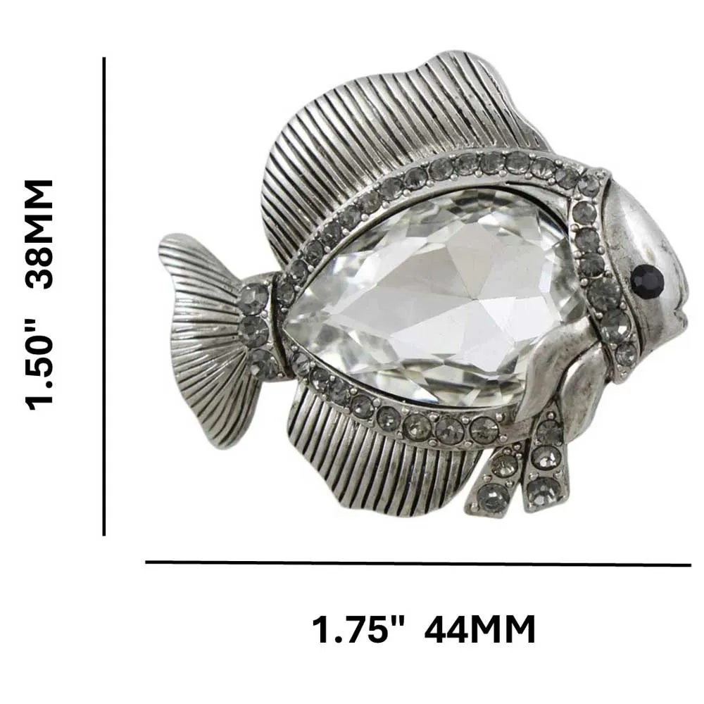 Fish with Mirror Belly and Gray Crystals Brooch Pin - PRS513