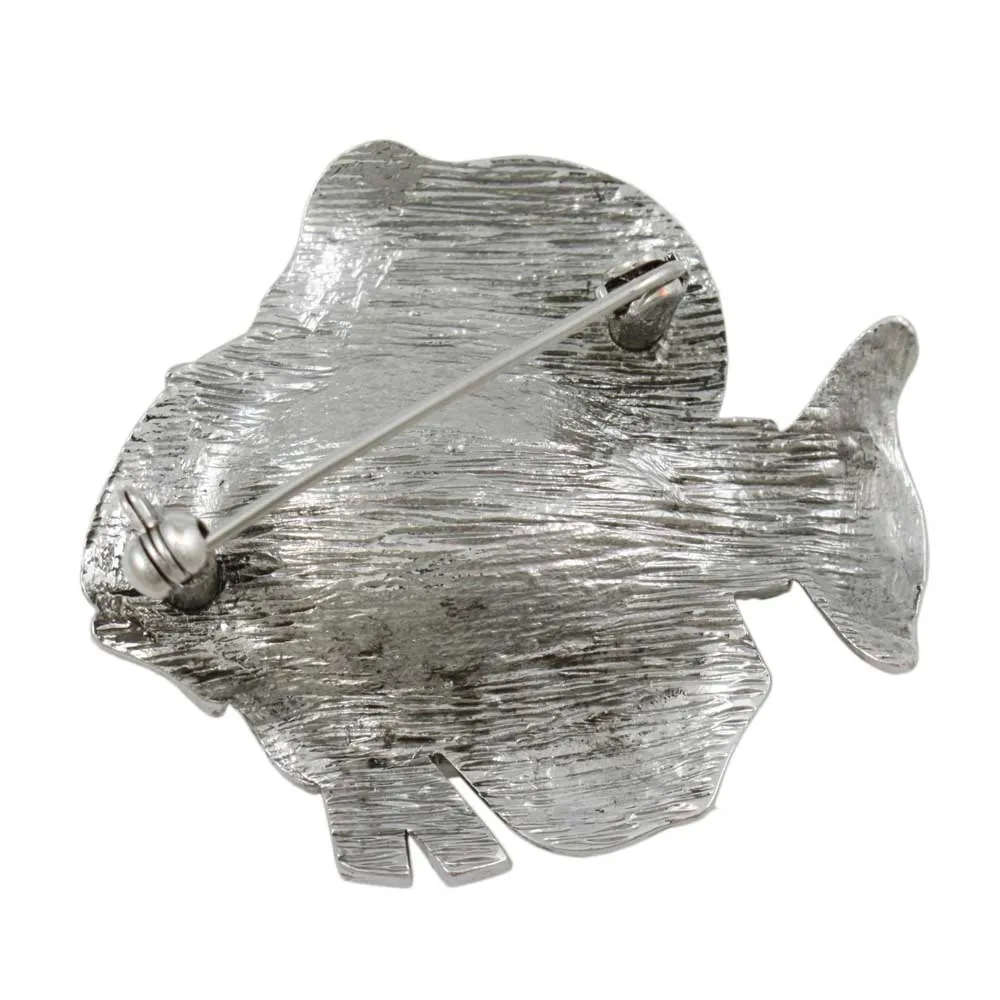 Fish with Mirror Belly and Gray Crystals Brooch Pin - PRS513