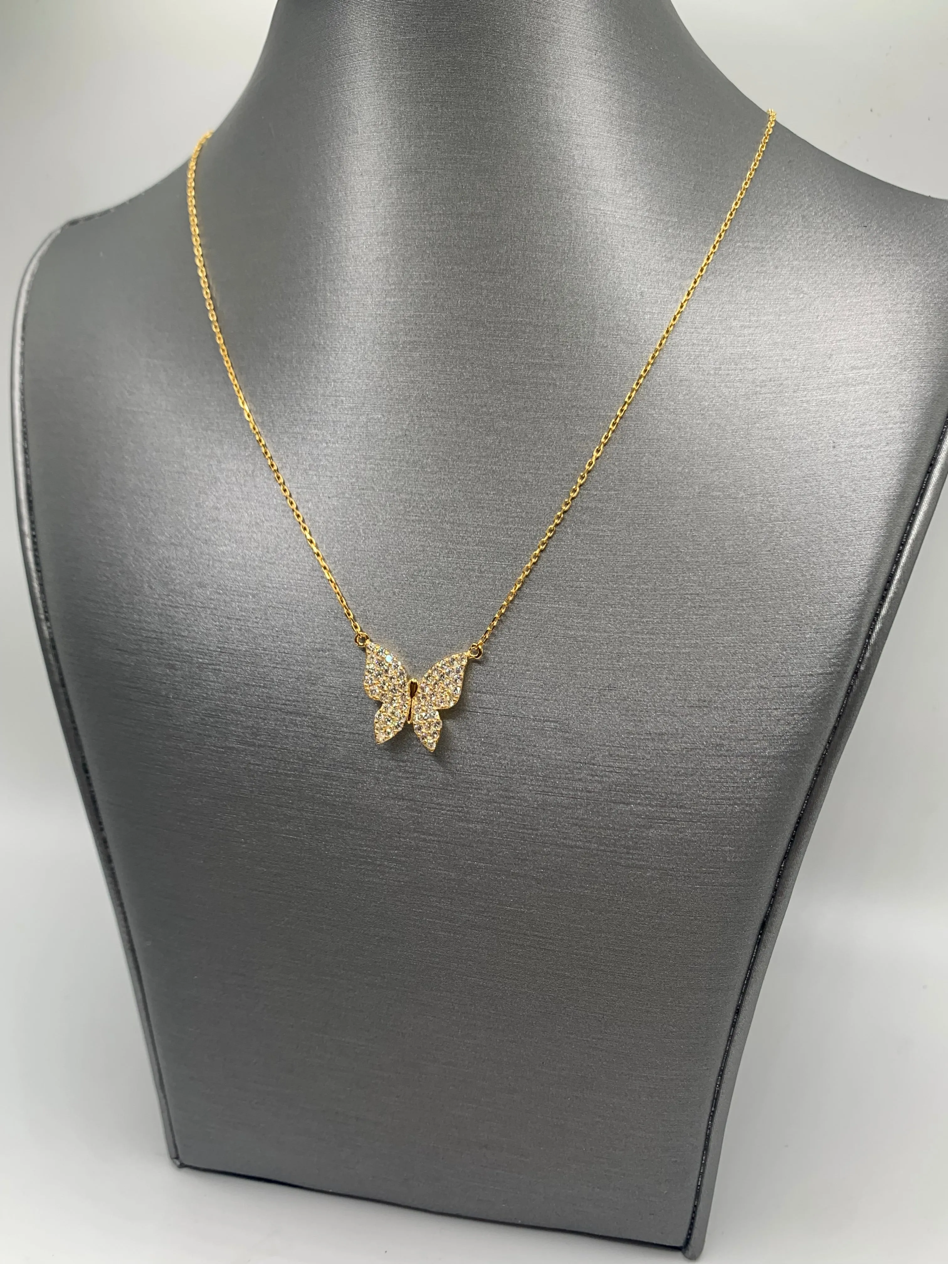 Fluttering Beauty: 14K Diamond Butterfly Pendant Necklace