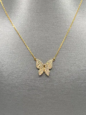 Fluttering Beauty: 14K Diamond Butterfly Pendant Necklace