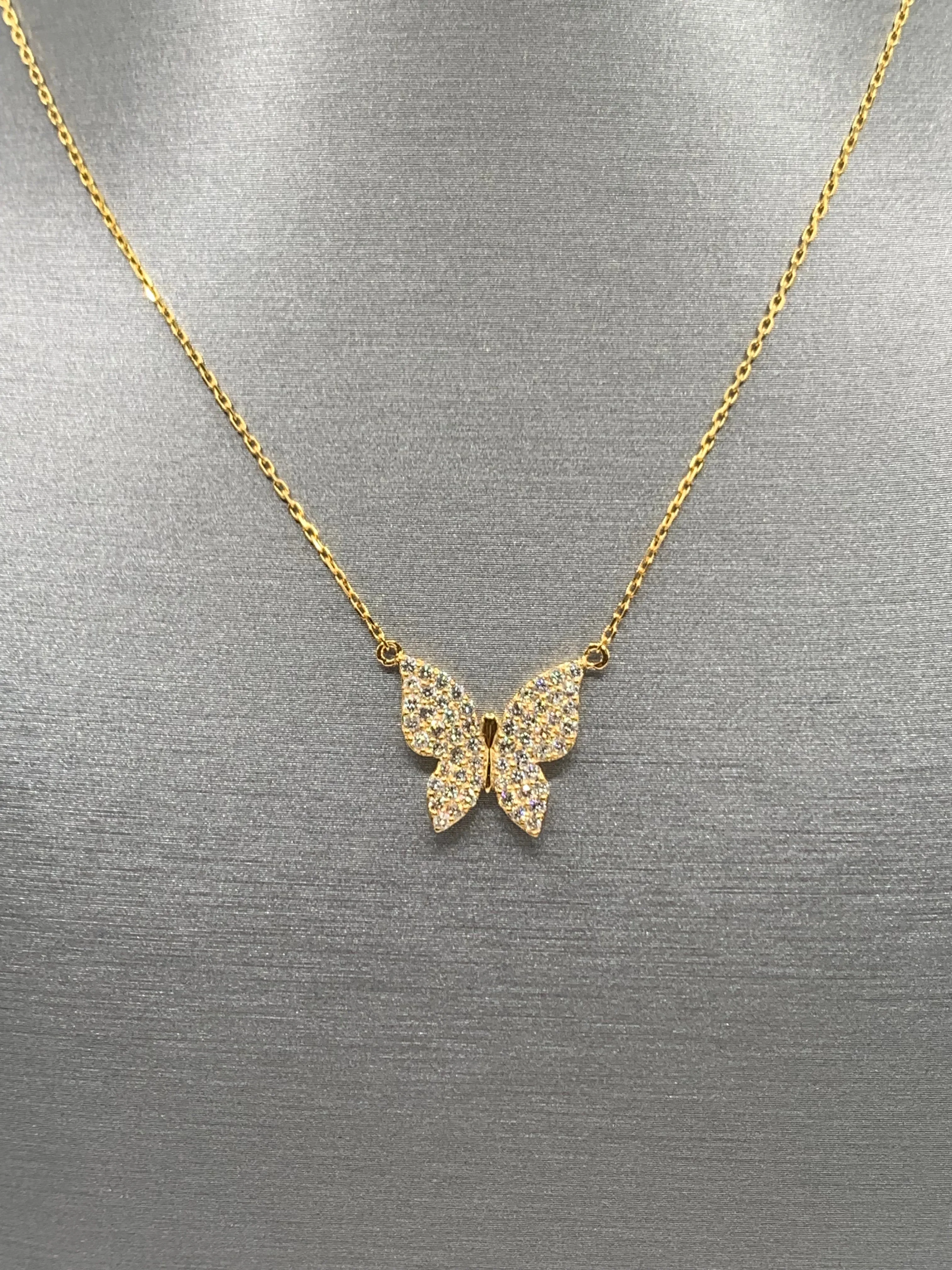 Fluttering Beauty: 14K Diamond Butterfly Pendant Necklace