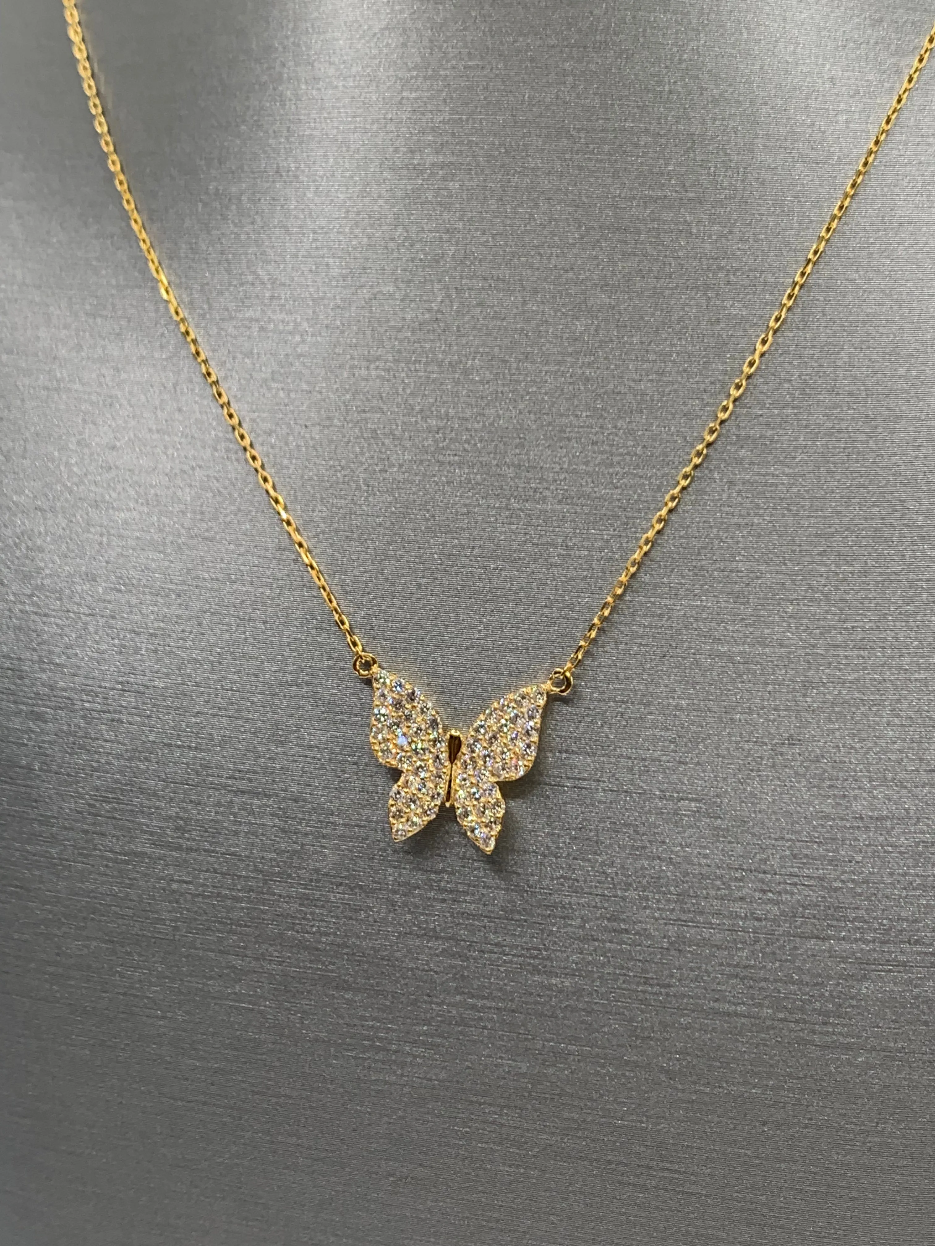 Fluttering Beauty: 14K Diamond Butterfly Pendant Necklace