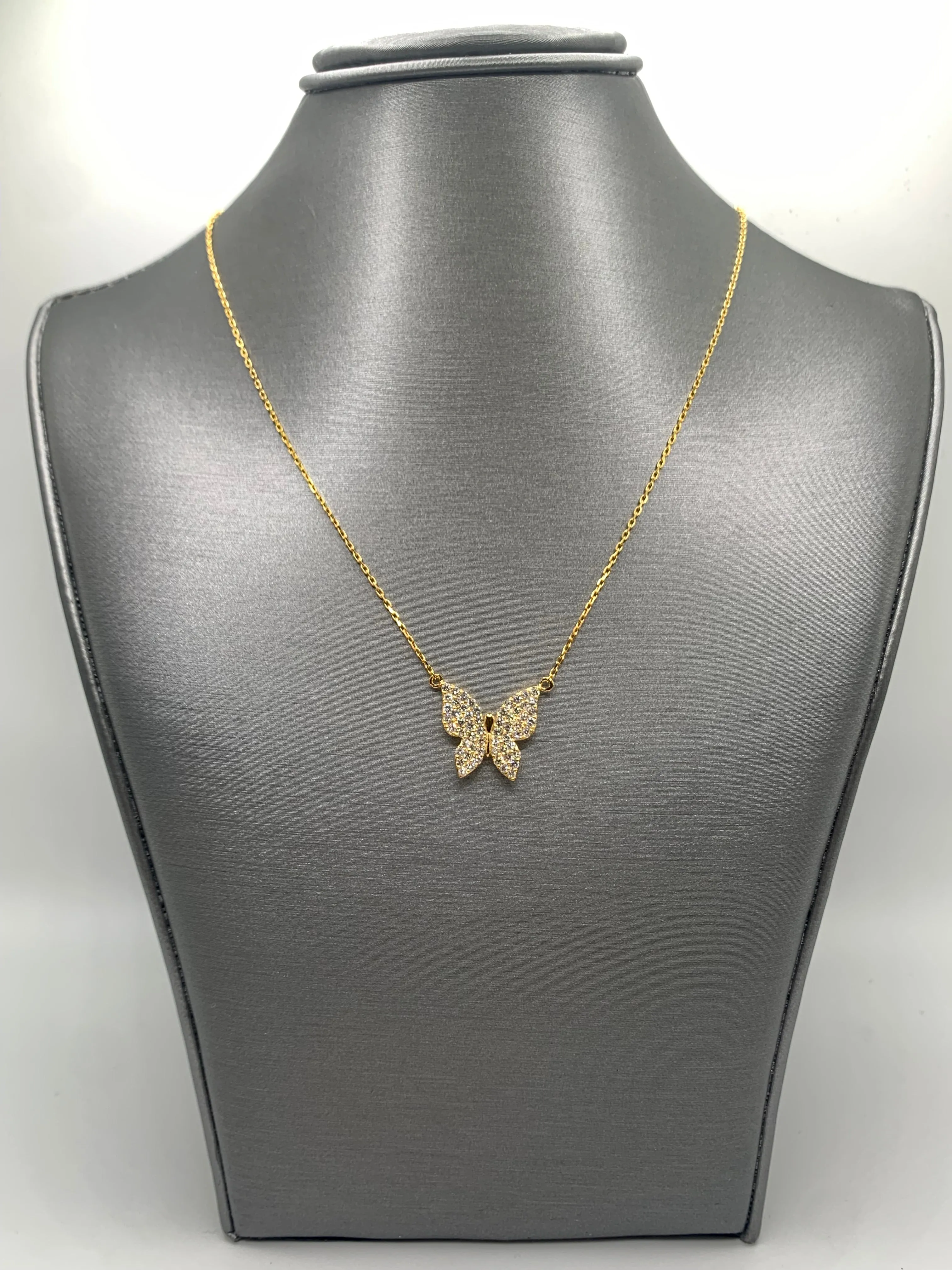 Fluttering Beauty: 14K Diamond Butterfly Pendant Necklace