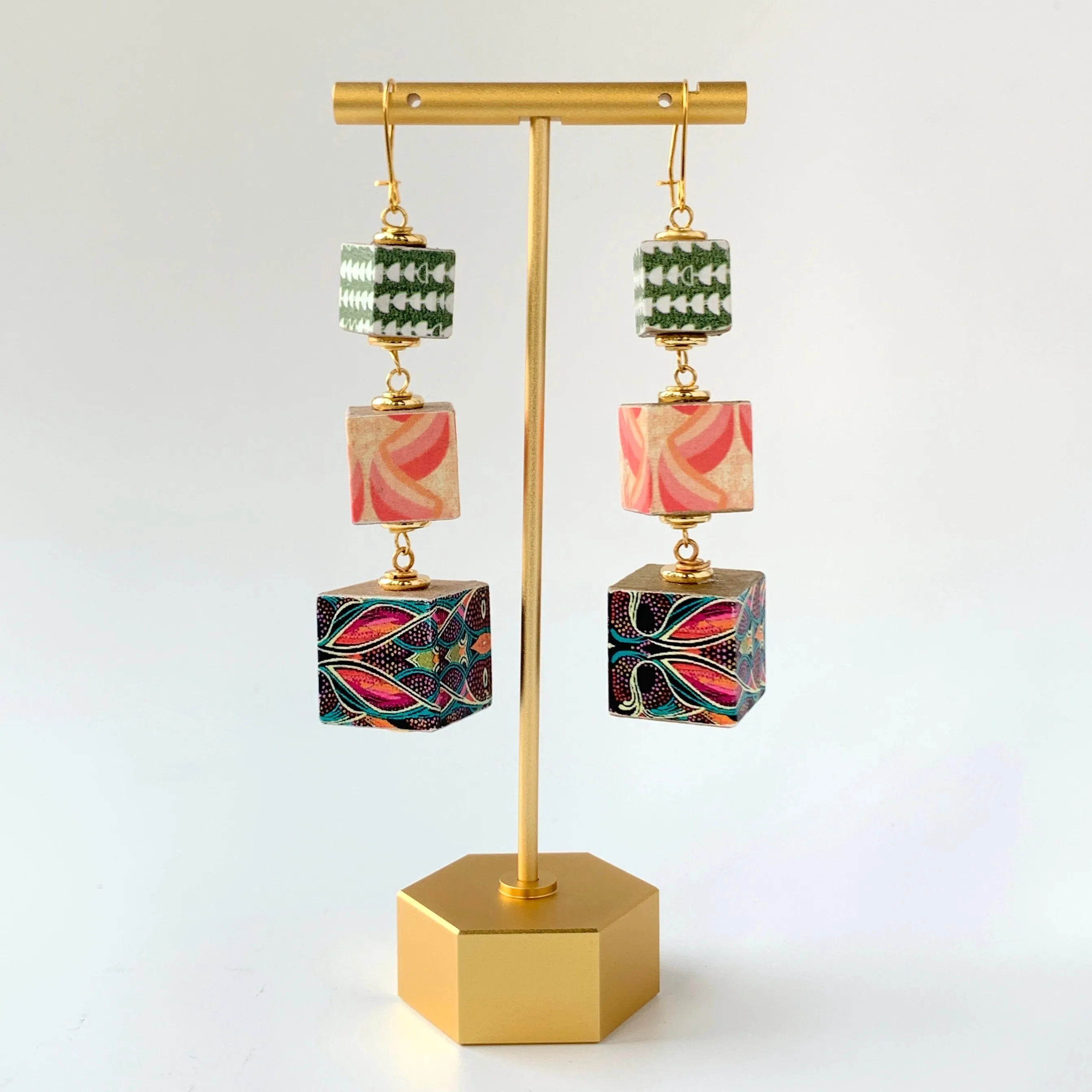 Folk Art Collection Found Objects Wooden Bead Earrings