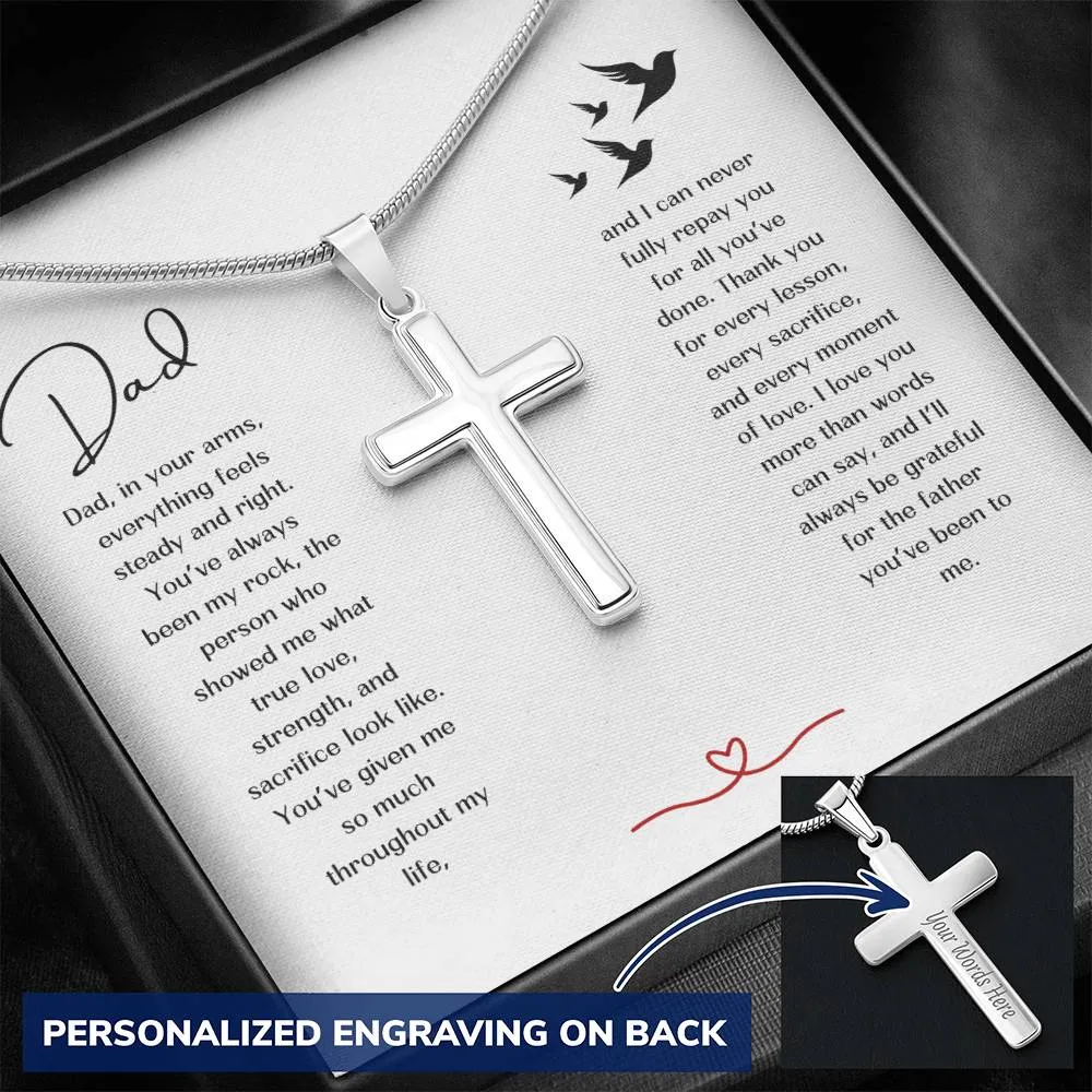 For Dad Engraved Stainless Steel Cross Necklace