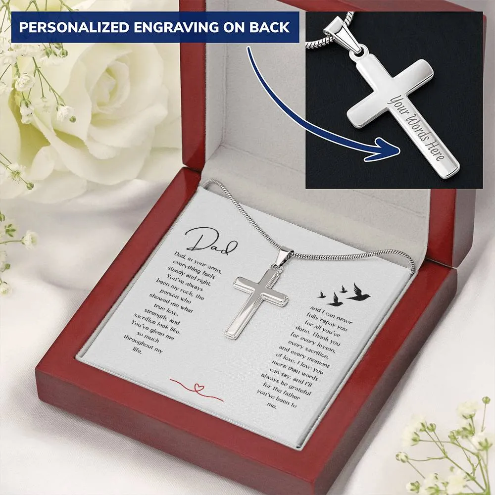 For Dad Engraved Stainless Steel Cross Necklace