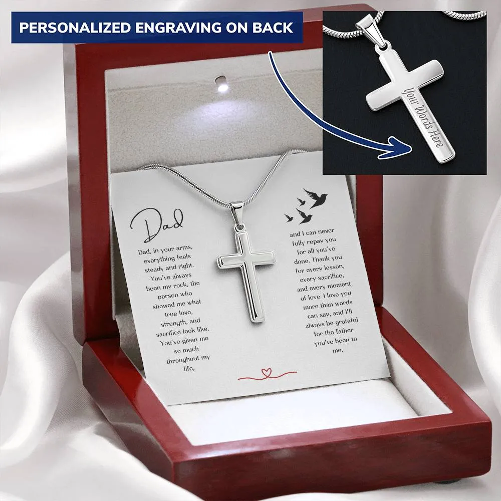 For Dad Engraved Stainless Steel Cross Necklace