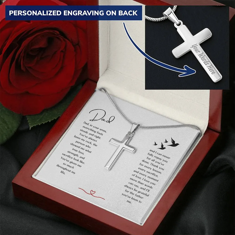 For Dad Engraved Stainless Steel Cross Necklace