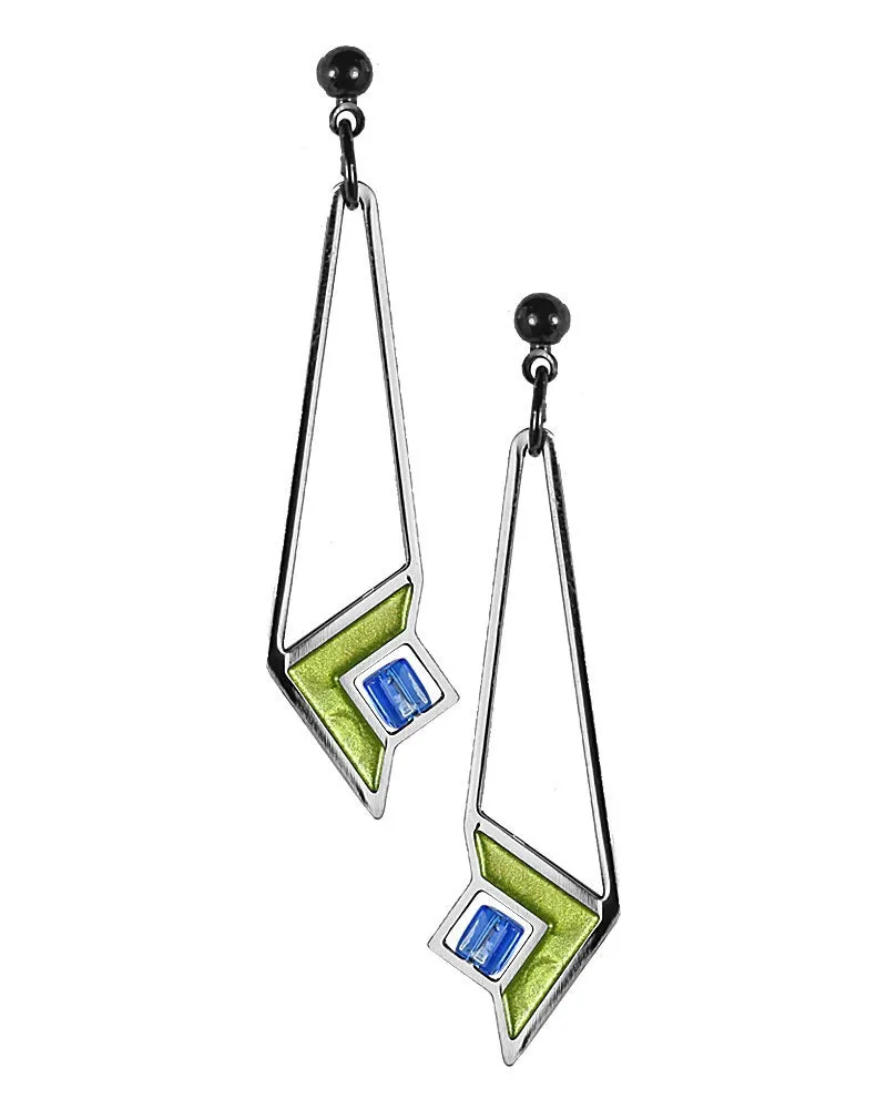 Frank Lloyd Wright Art Glass Green Enamel Earrings