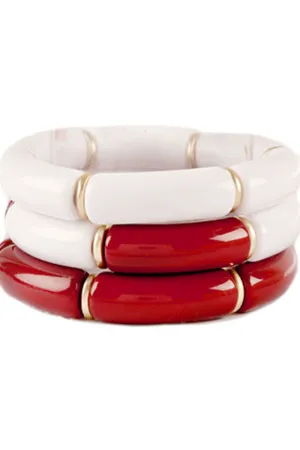 Gameday Chunky Tube Bracelet-White/Red