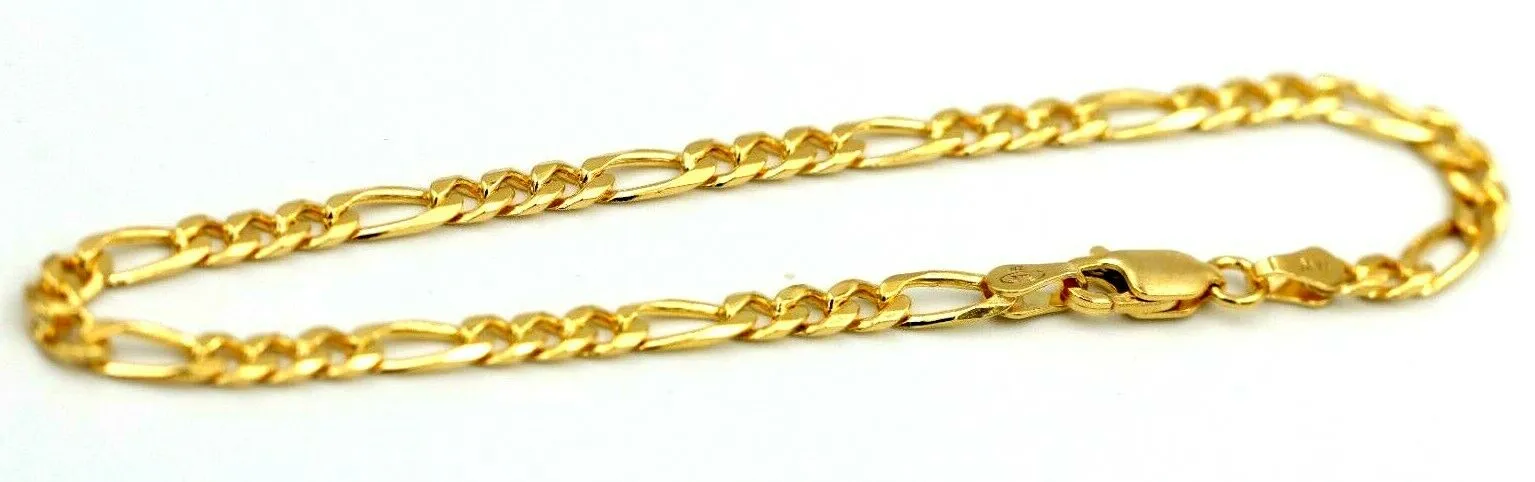 Genuine New 9ct Yellow Gold Solid 19cm or 21cm Bevelled Figaro Bracelet 3.6mm wide