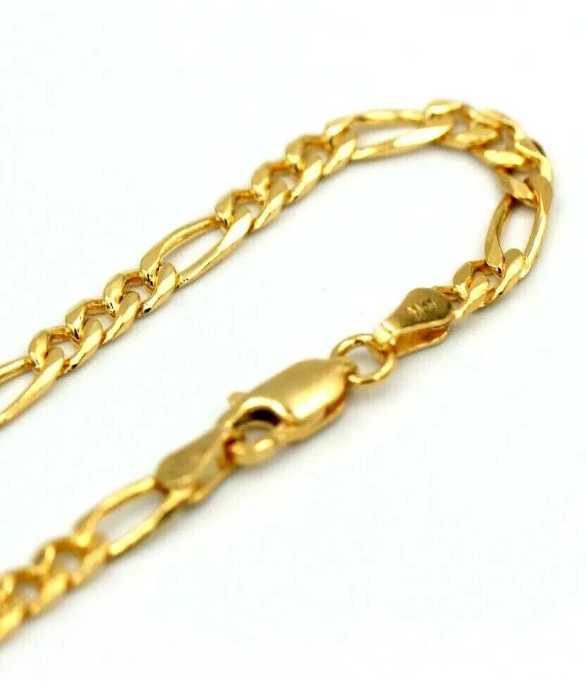 Genuine New 9ct Yellow Gold Solid 19cm or 21cm Bevelled Figaro Bracelet 3.6mm wide