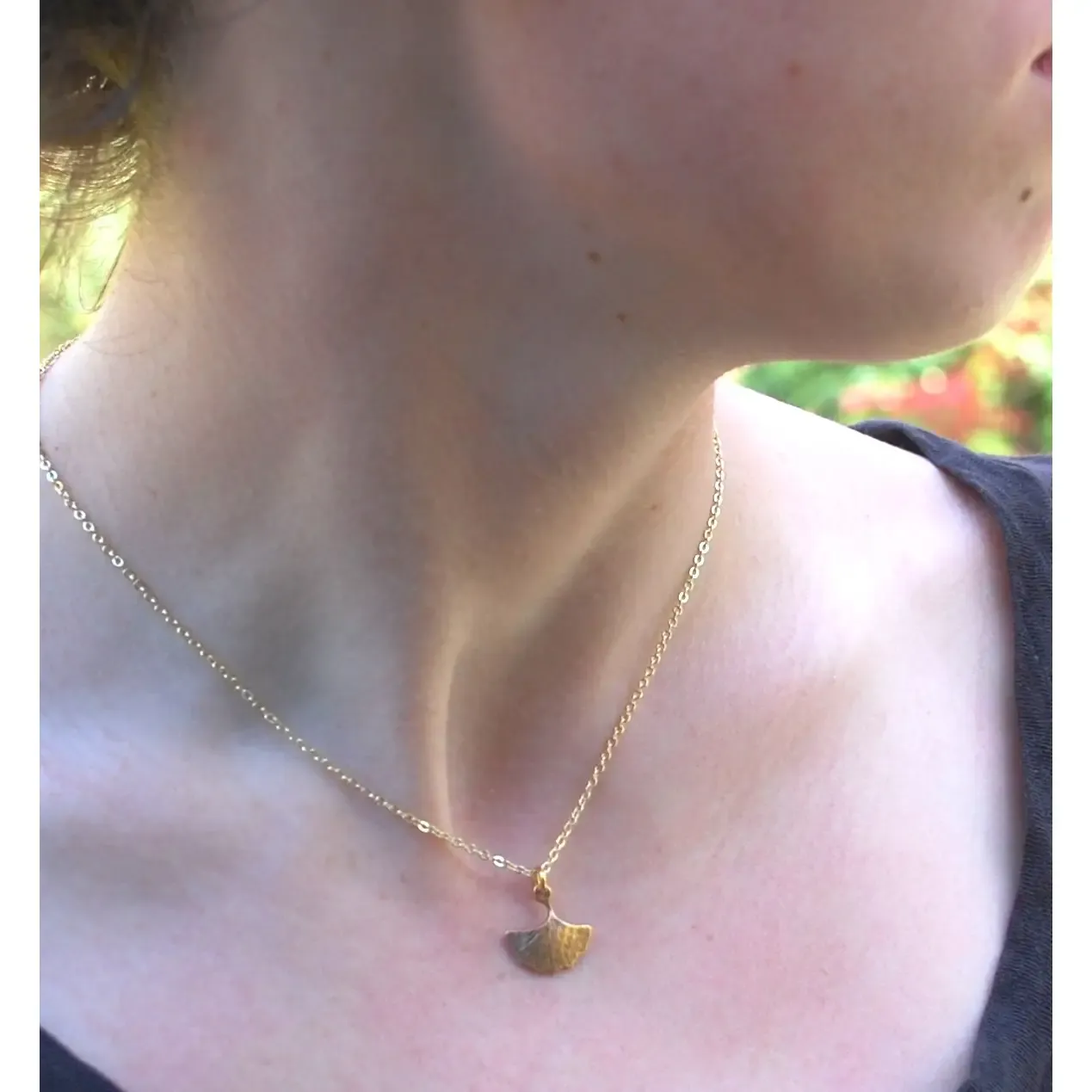 Ginkgo Leaf Necklace in 14k Gold Plate