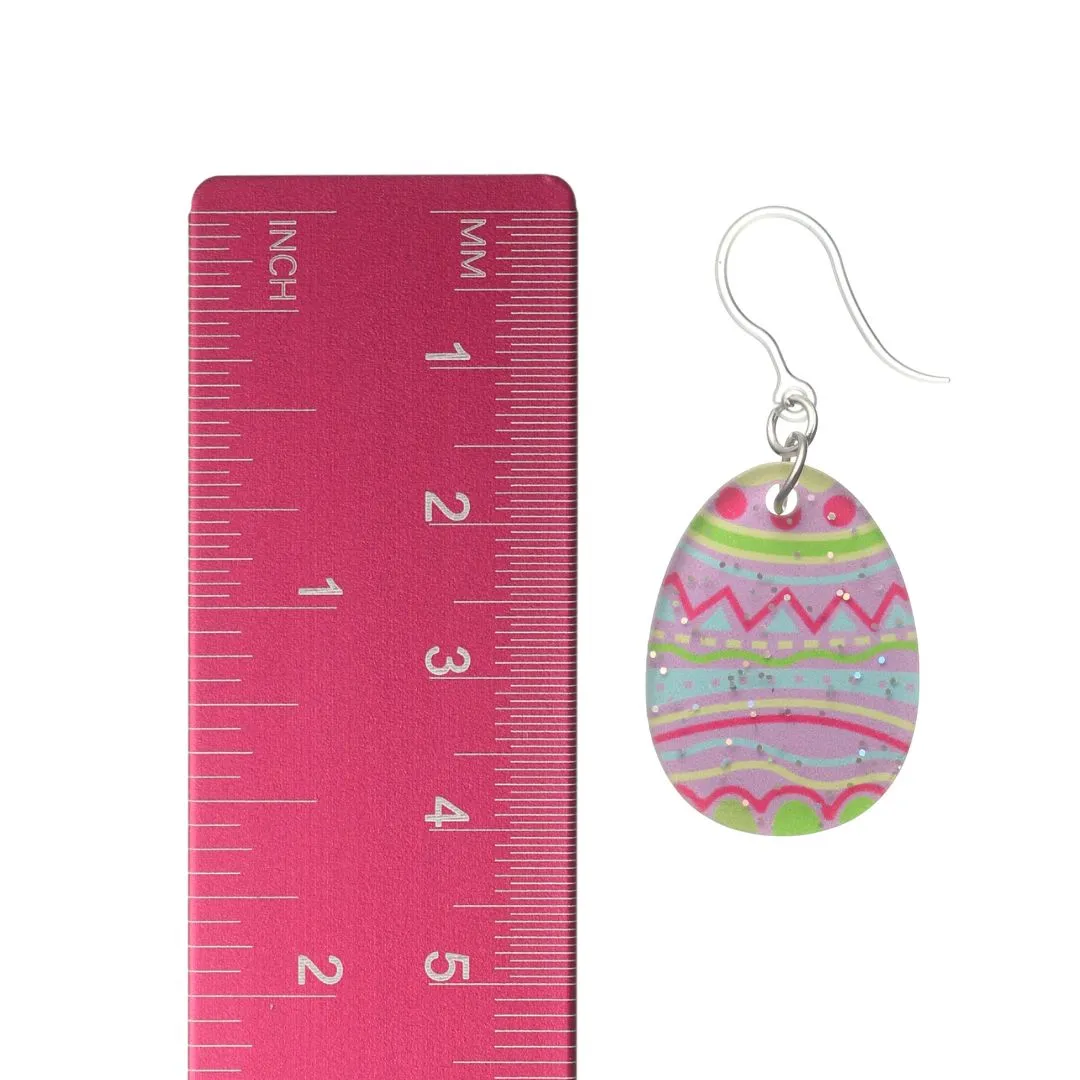 Glittery Decorative Egg Dangles Hypoallergenic Earrings for Sensitive Ears Made with Plastic Posts