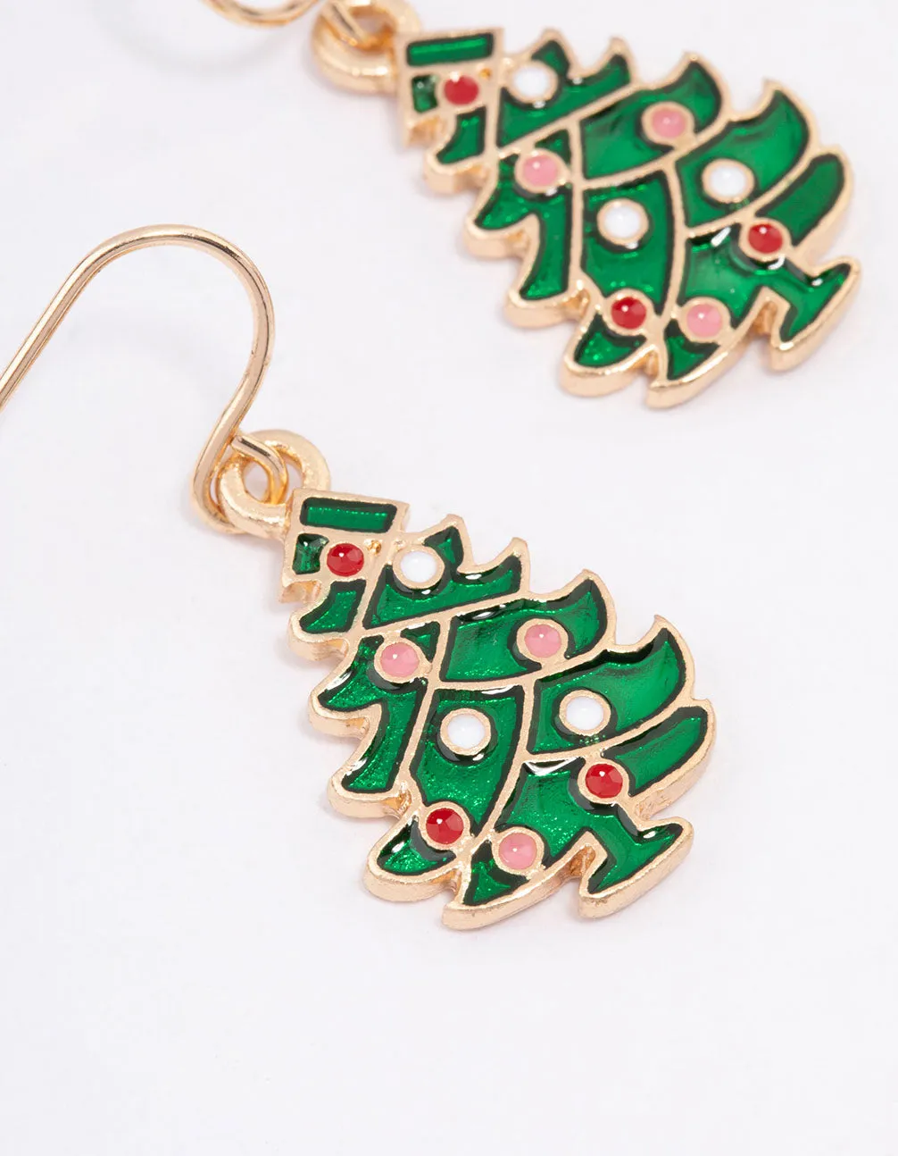 Gold Christmas Tree Diamante Drop Earrings