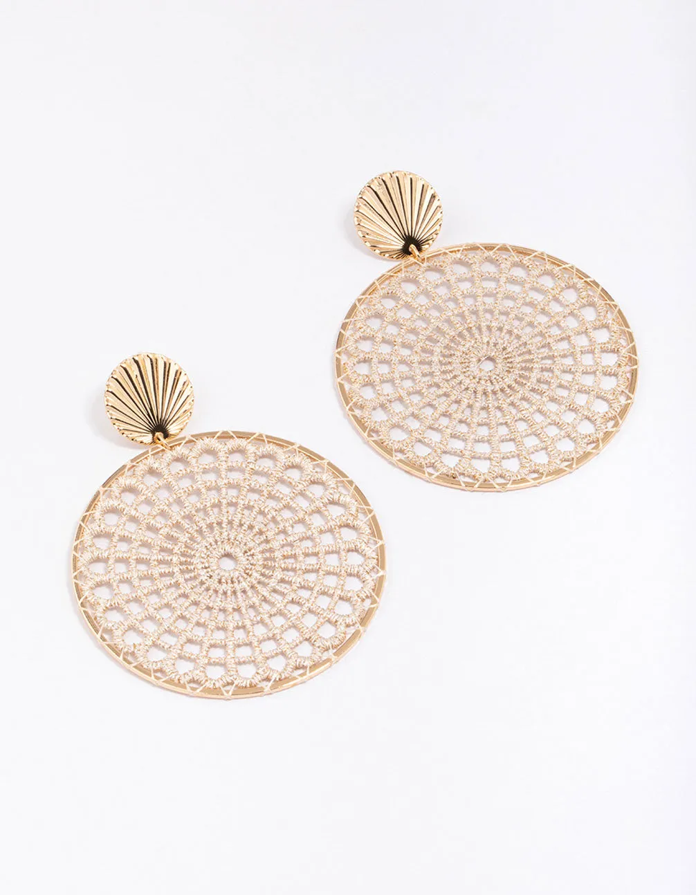 Gold Crochet Round Drop Earrings