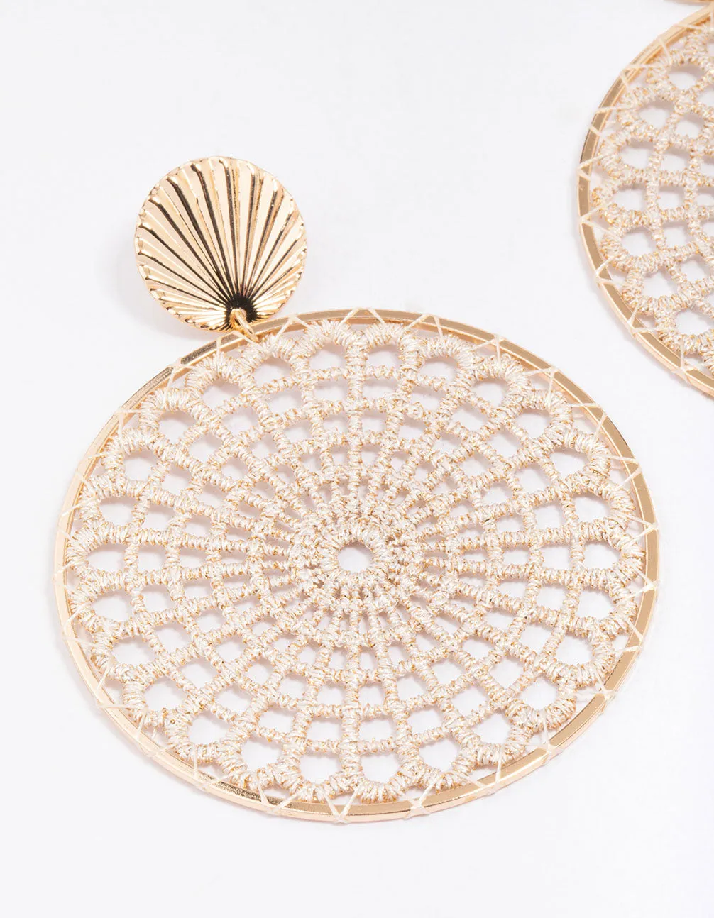 Gold Crochet Round Drop Earrings