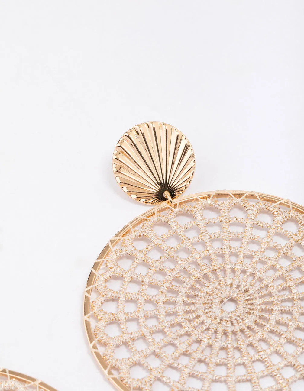 Gold Crochet Round Drop Earrings