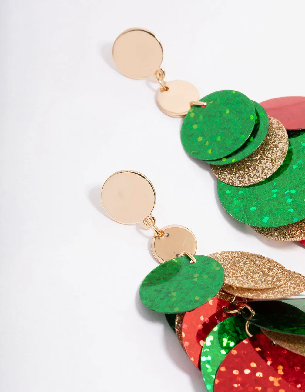 Gold Dangly Sequined Disc Drop Earrings