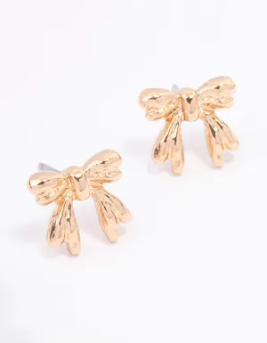 Gold Decorative Bow Stud Earrings