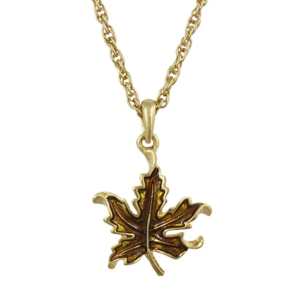 Gold Enamel Maple Leaf Pendant on Gold-tone Chain - PRL341N