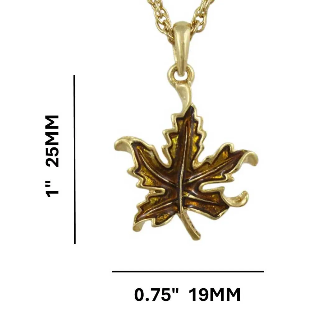 Gold Enamel Maple Leaf Pendant on Gold-tone Chain - PRL341N