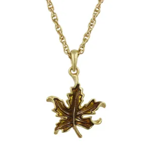 Gold Enamel Maple Leaf Pendant on Gold-tone Chain - PRL341N