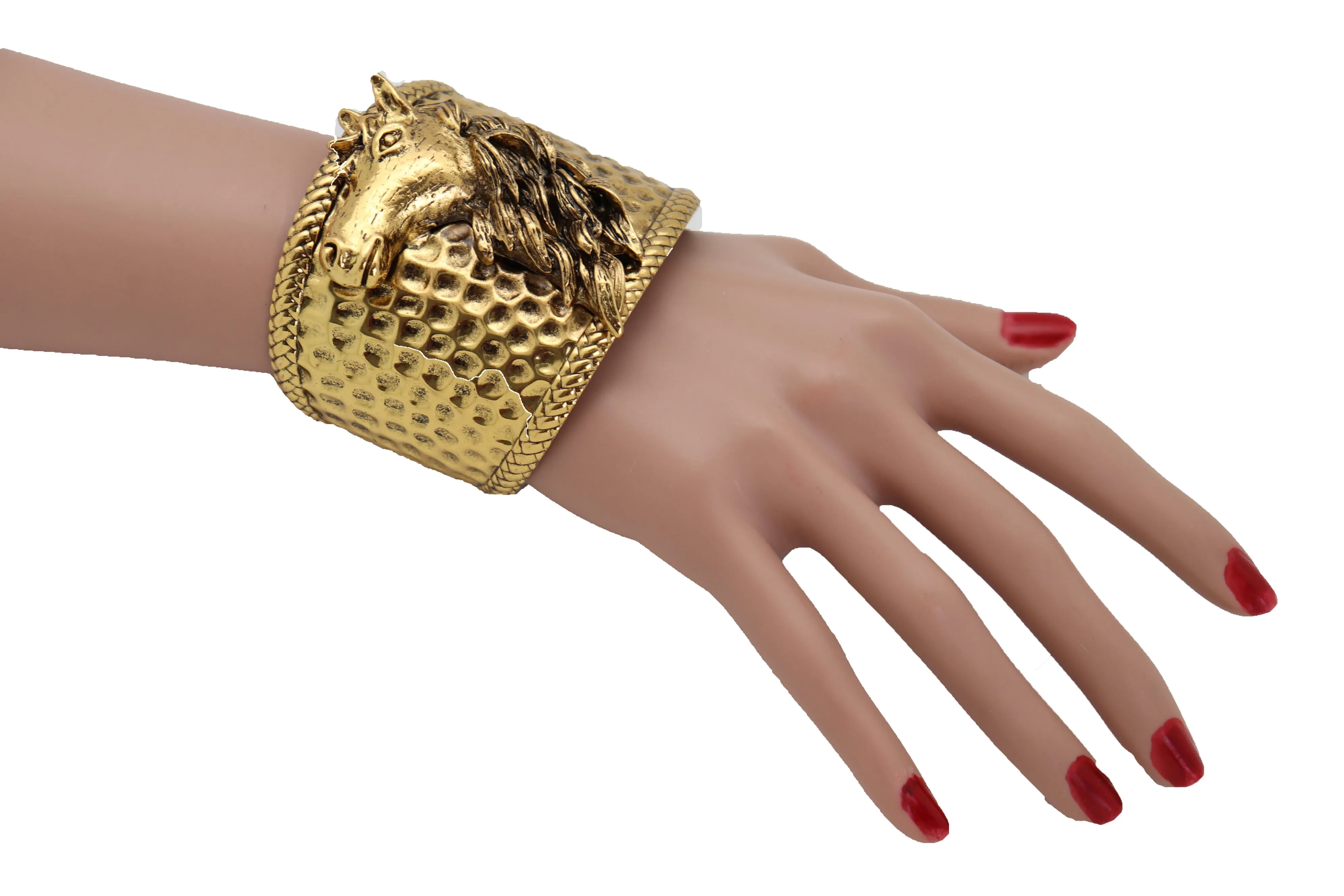 Gold Fashion Metal Wrist Cuff Bracelet Horse Head Animal Rodeo Jewelry Hot