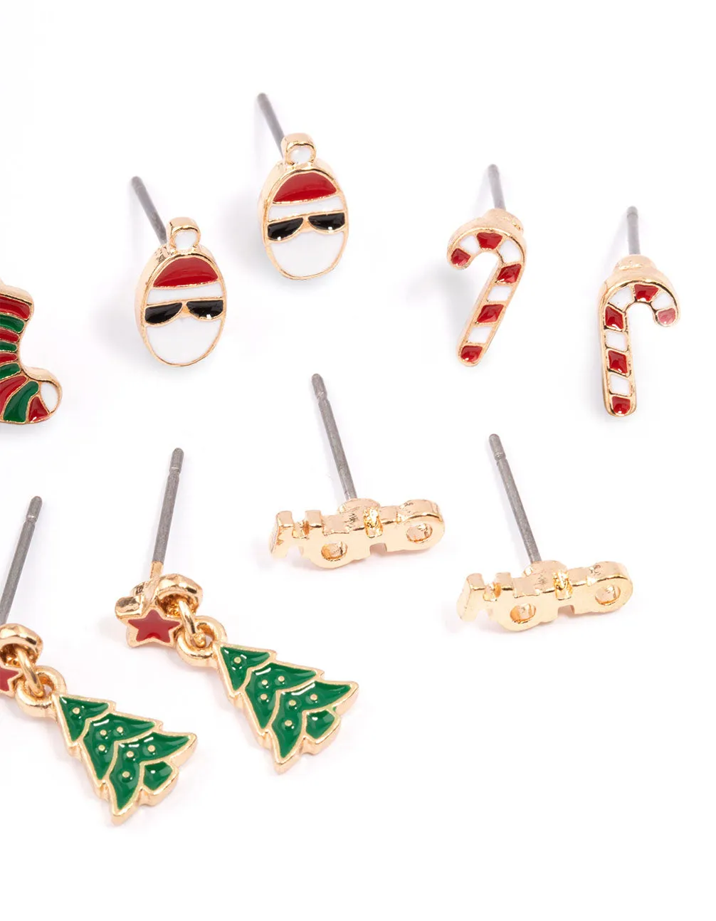 Gold HoHo & Santa Christmas Stud Earrings 5-Pack