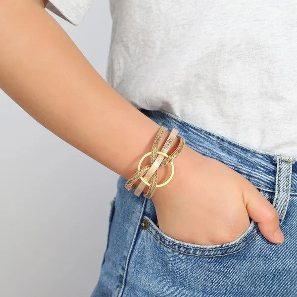 Gold Leather Magnetic Clasp Bracelet