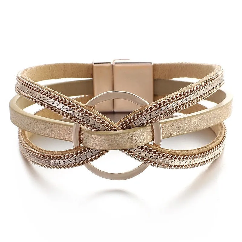 Gold Leather Magnetic Clasp Bracelet