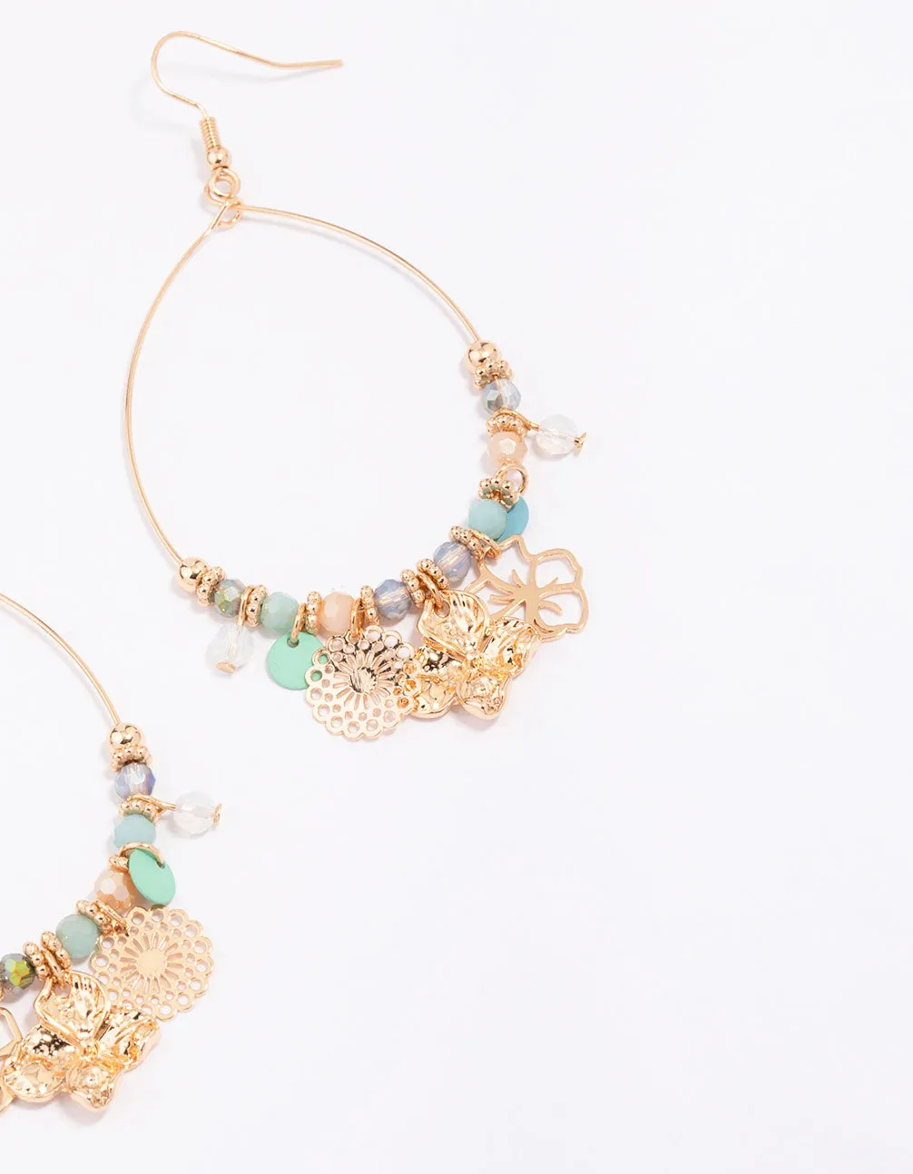 Gold Mixed Flower Beaded Drop Earrings