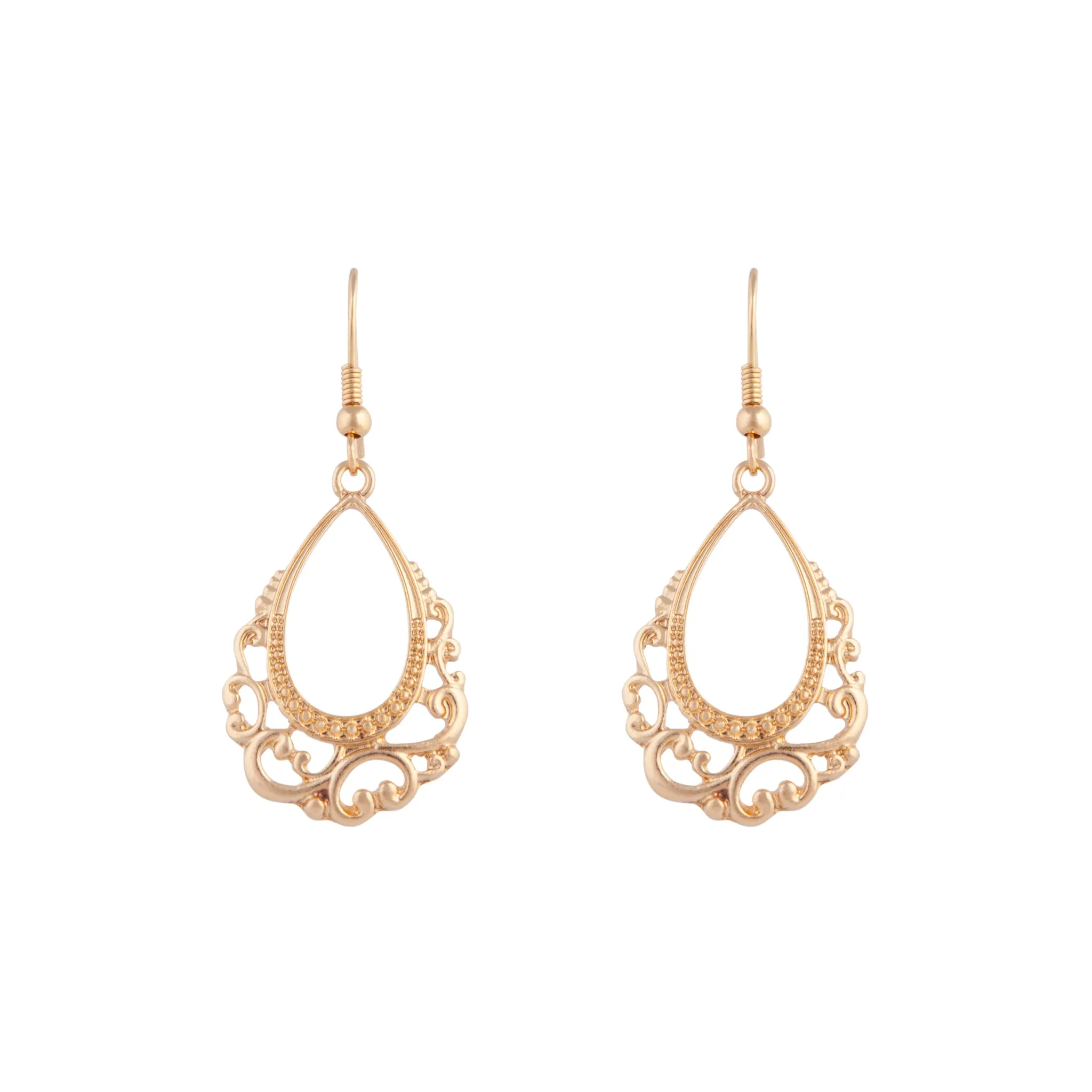 Gold Open Decorative Teardrop Earrings