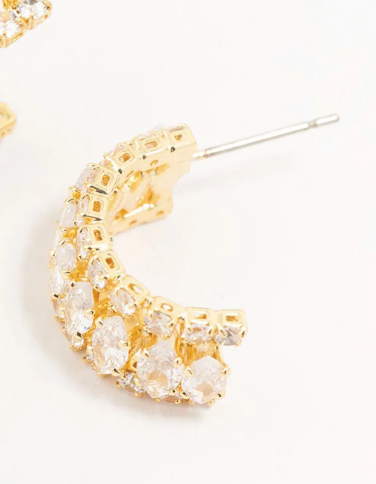 Gold Plated Marquise Crescent Strap Hoop Earrings