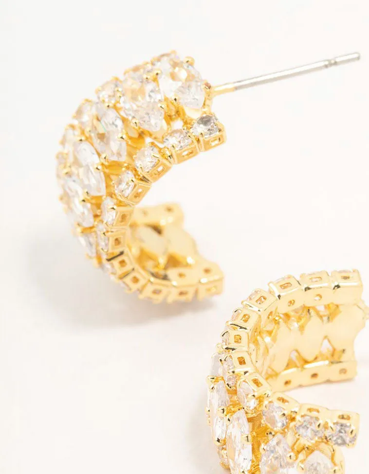 Gold Plated Marquise Crescent Strap Hoop Earrings