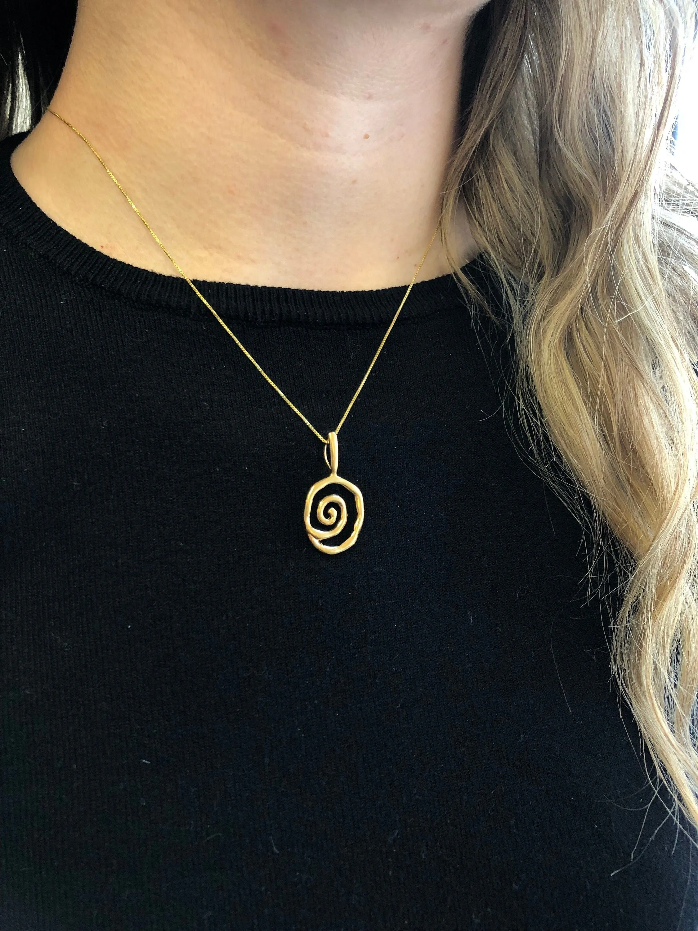 Gold Spiral Necklace - Gold Vermeil Pendant, Artistic Gold Necklace