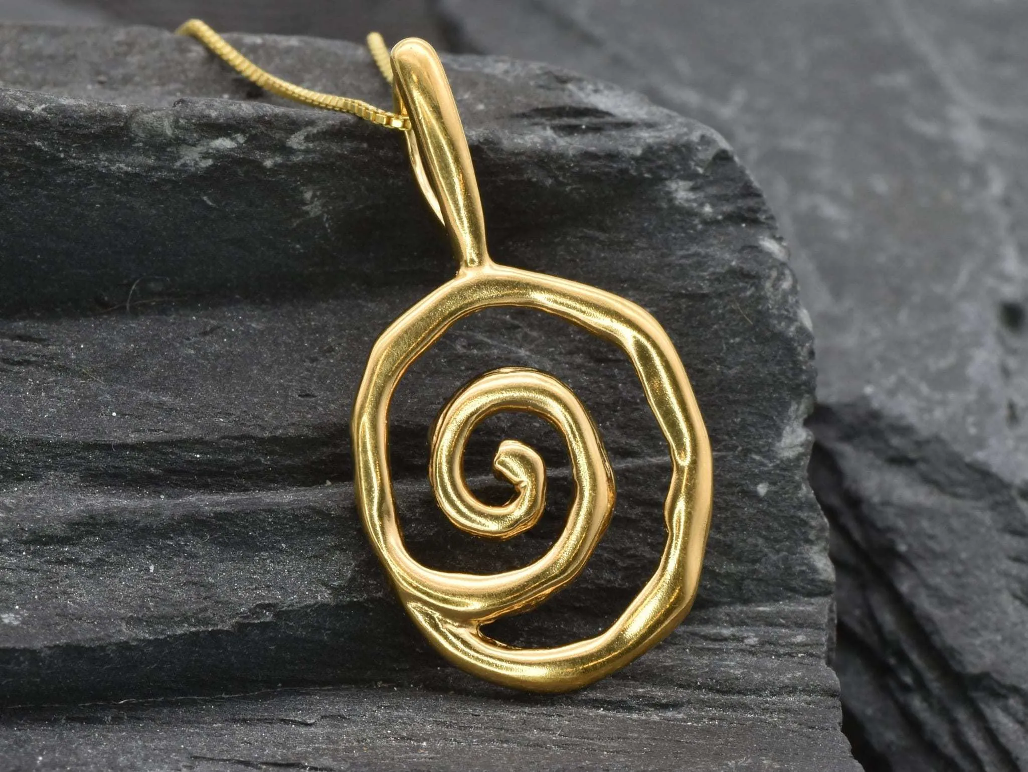 Gold Spiral Necklace - Gold Vermeil Pendant, Artistic Gold Necklace