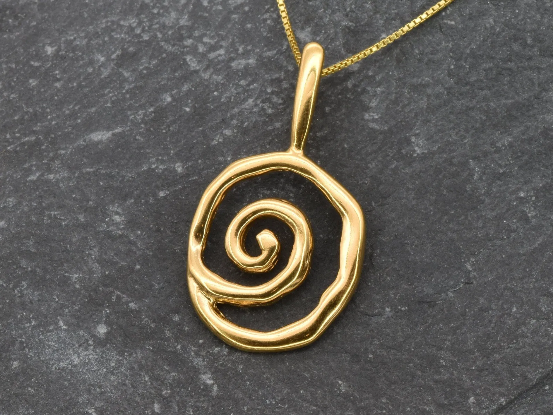 Gold Spiral Necklace - Gold Vermeil Pendant, Artistic Gold Necklace