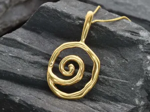 Gold Spiral Necklace - Gold Vermeil Pendant, Artistic Gold Necklace