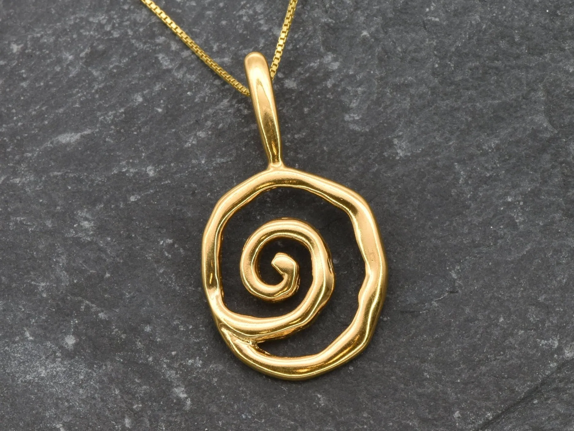 Gold Spiral Necklace - Gold Vermeil Pendant, Artistic Gold Necklace