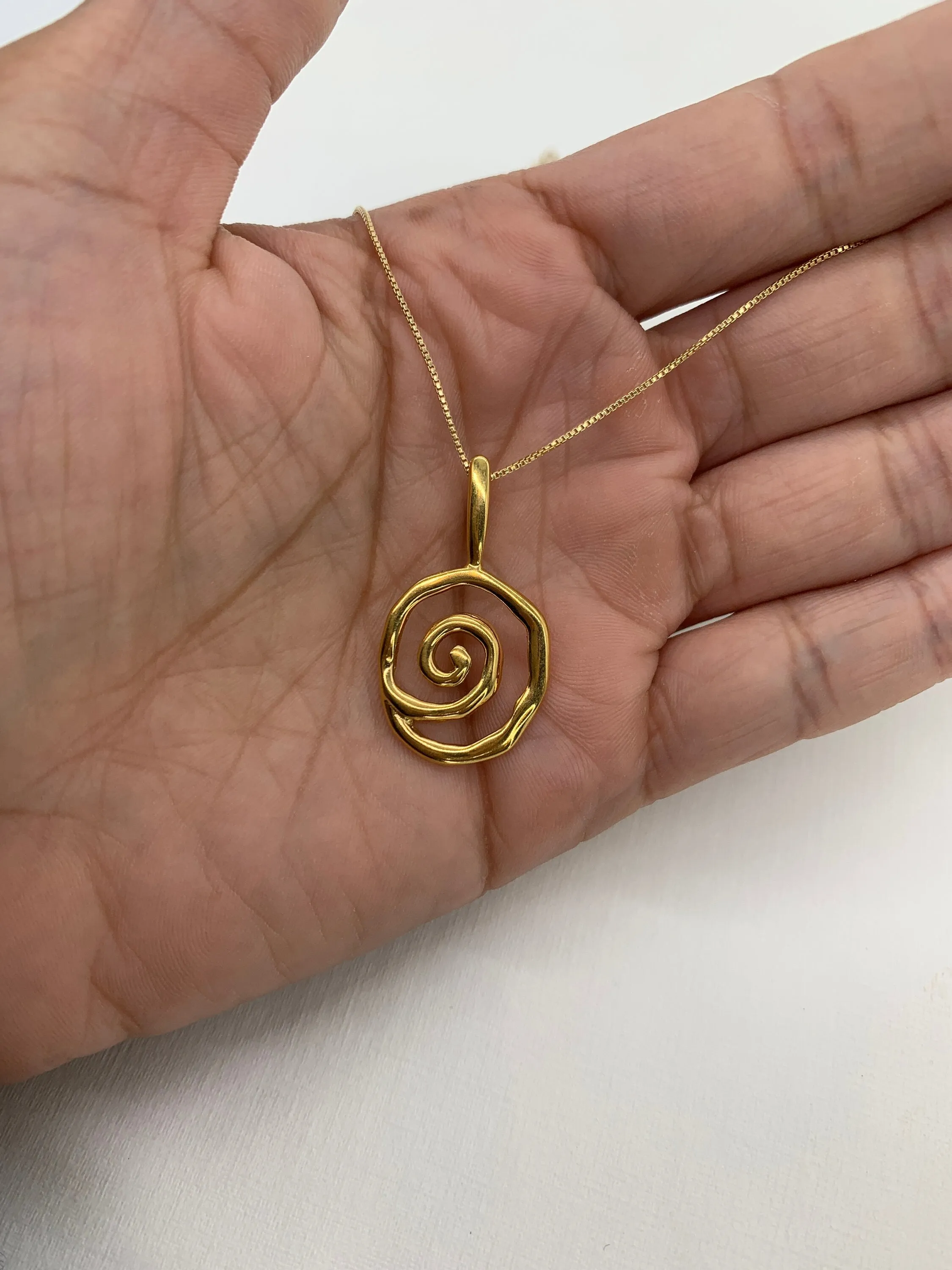 Gold Spiral Necklace - Gold Vermeil Pendant, Artistic Gold Necklace