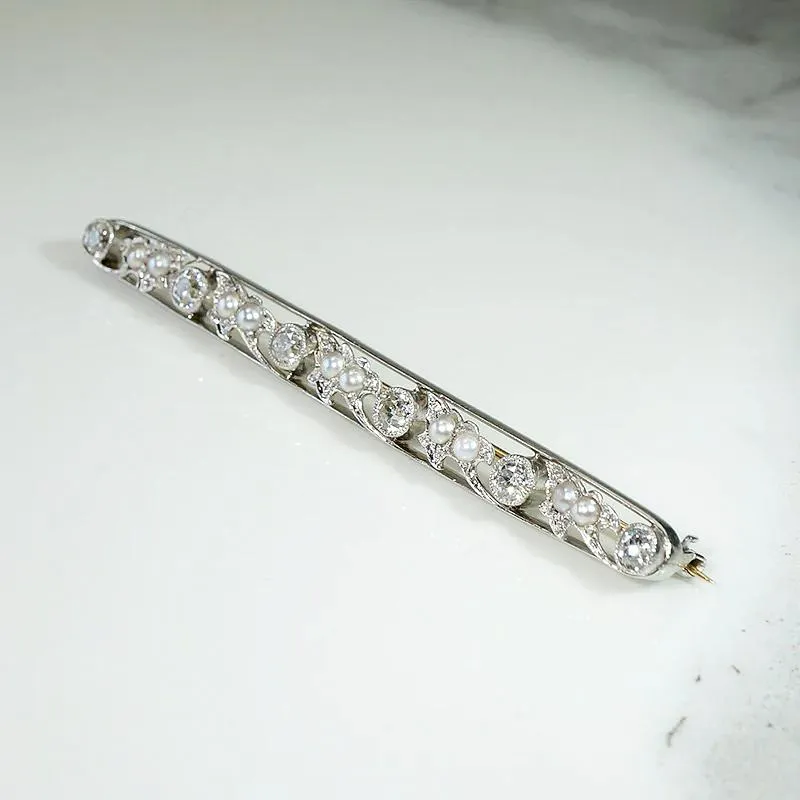 Grand Old Mine Diamond & Pearl Bar Pin